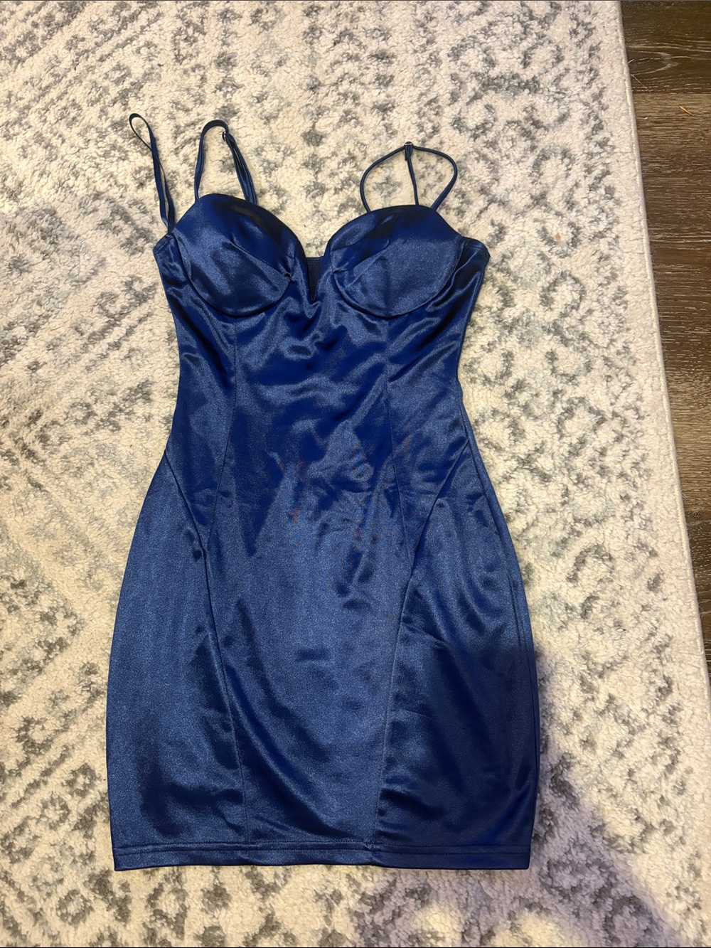 Windsor Navy Satin Mini Slip Dress with Adjustable Straps